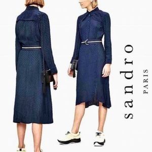 Navy blue collared dress with belt